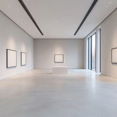 Art Gallery White Pedestals with Spotlighting Monochrome Display