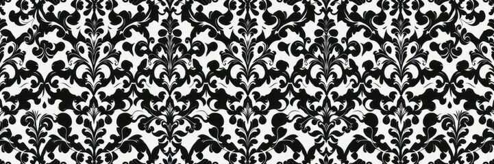 Elegant seamless damask wallpaper design in black and white, pattern, texture, textile