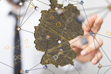 a virtual germany land map digital in hand 3d.
