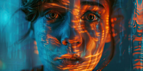 Fototapeta premium Close-up Portrait with Orange and Teal Lighting Effects