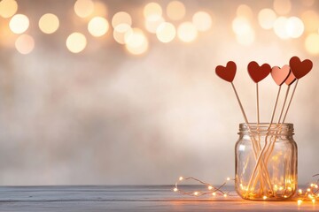 A beautifully Romantic Arrangement of HeartShaped Decorations delicately displayed in a Jar designed specifically for a heartfelt Valentines Day Celebration that expresses love and joy