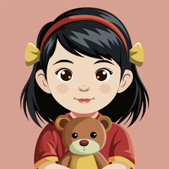 Portrait of a girl with a teddy bear in her hands. Vector illustration