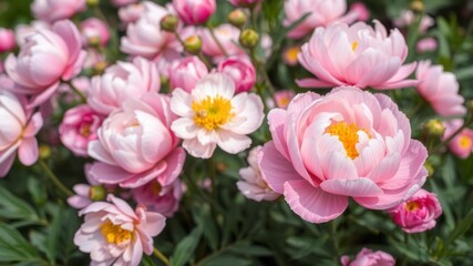 Obraz premium Pink peony flowers creating a lush and vibrant background, nature, flowers, blooming