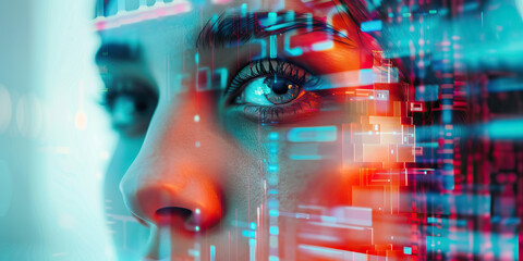 Woman's Face Composite with Digital Data Overlay