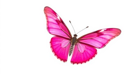 Obraz premium Vibrant pink butterfly with delicate wings displayed on a clean white background, nature, beauty, insect