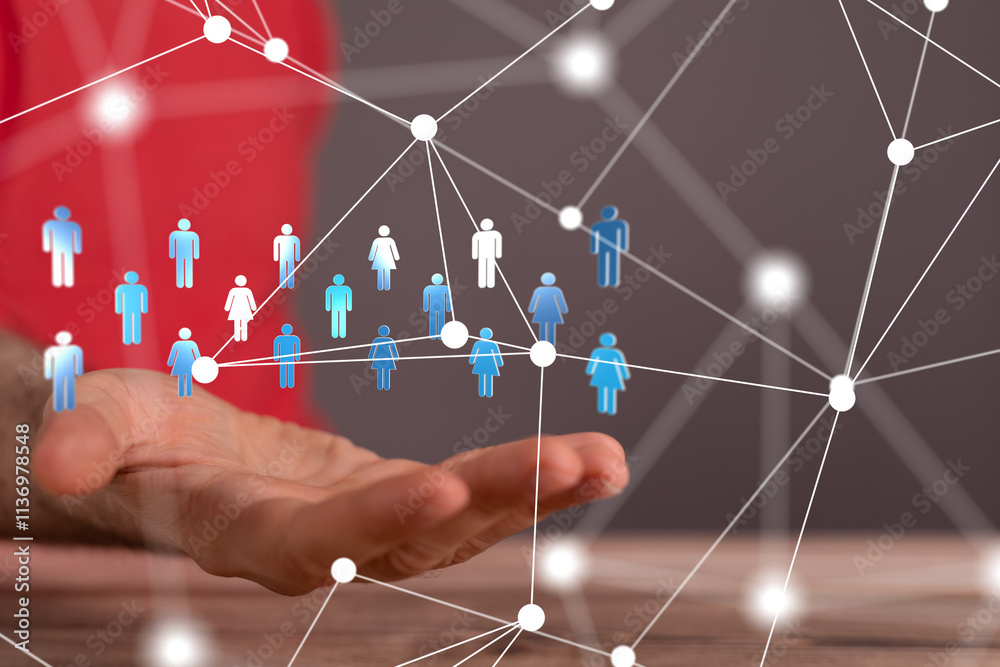 Poster Global network. Blockchain. 3D illustration. Neural networks and artificial intelligence. Abstract