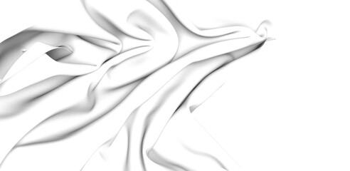A white fabric drapes gracefully, creating soft folds and an abstract texture. Isolated on a white background.