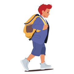 Primary school student character wearing trendy fashion outfit carrying backpack going to study