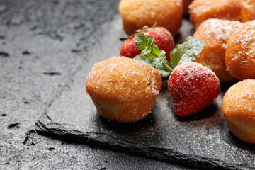 Mini Strawberry Doughnuts on stone board