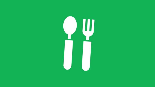 Simplistic spoon and fork Icon on green background