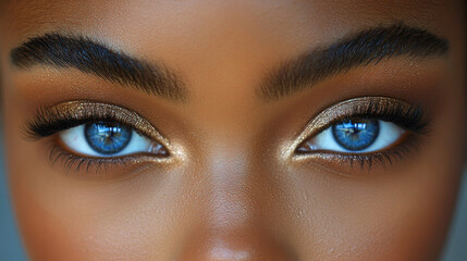 Naklejka premium Eye shadow editorial showcasing a gradient smoky look styled with dramatic lashes on a model