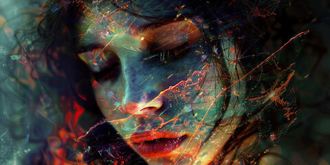 Abstract Portrait with Multicolored Overlays