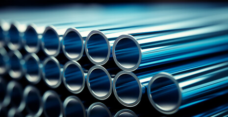 High quality galvanized steel pipe or aluminum and chrome stainless steel pipes in stack - AI generated image