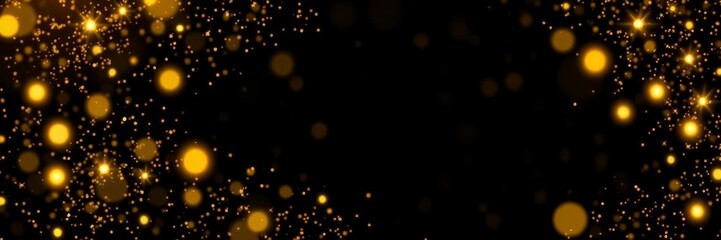 Obraz premium Shimmering gold glitter particles scattered on a black background, effect, artistic, glowing