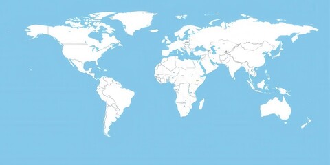 World political map in blue and white colors depicting countries and borders, international relations, countries, geography