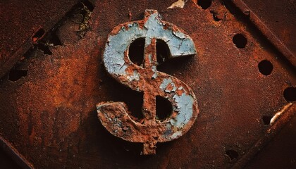 Rusty metal sign with a dollar sign on it