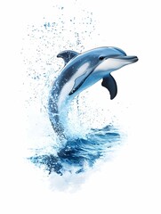 Fototapeta premium Dolphin leaps above ocean waves with a splash in a sunny coastal environment celebrating playful marine life