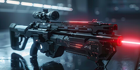 Futuristic Rifle with Laser Sight and Red Accents