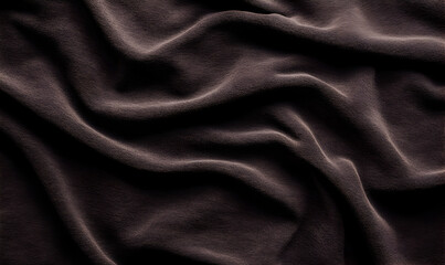 Fototapeta premium Luxurious dark brown fabric texture, elegantly draped with soft folds and shadows, creating a sophisticated and rich background.