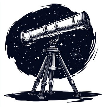 recommend clip art: An outlined telescope pointing at the night sky