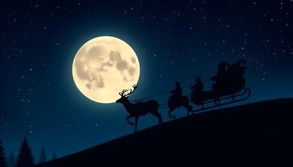 Naklejka premium Santa's Sleigh Flying Over the Full Moon on Christmas Eve