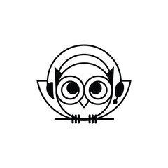  Owl With Headsets Symbol Vector Design Template