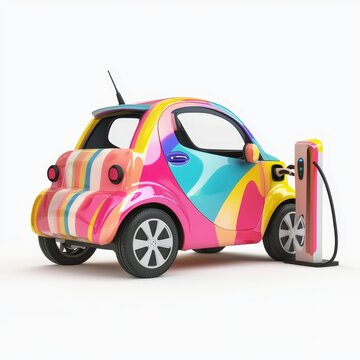 recommend clip art: A colorful electric car plugged into a charging station