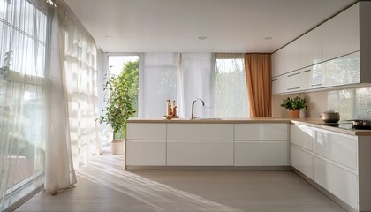  Luxury executive space with a glossy white meeting table, high-back chairs in soft cream ton