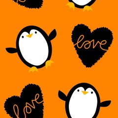 Valentine love hearts seamless 14 February penguin pattern for wrapping paper