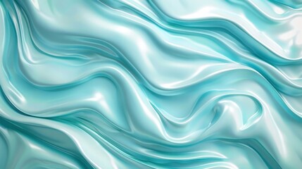 Obraz premium Mesmerizing Aquamarine Satin Waves Ethereal Flowing Liquid Texture Abstract Background Soft smooth and delicate waves of silky shimmering turquoise fabric creating a serene