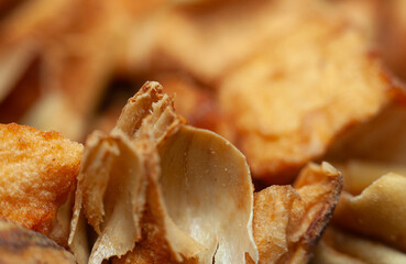 Crunchy snack pieces in close-up showcasing texture and detail