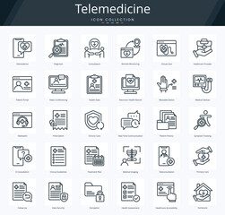 Telemedicine outline icon pack for healthcare and medical consultation service