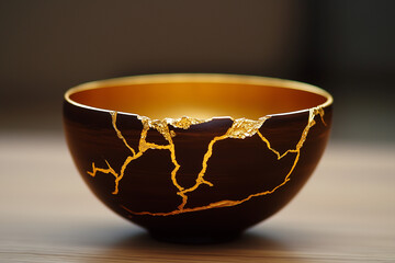 A Japanese art form where breaks and repairs are treated as part of the object's history, with cracks mended using gold, making them a part of the art