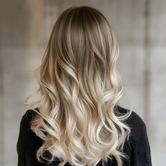 Back View of Long Hair with Light Ombre Colors, Light Wall Background, AI