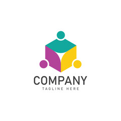 community logo design colorful with hexagon logo vector icon