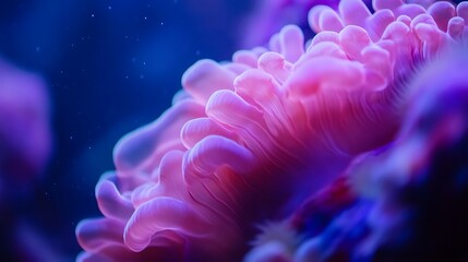 Obraz premium Vibrant pink coral reef underwater, close-up.