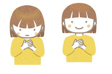 胸に手をあてている子