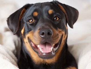 Fototapeta premium Happy Rottweiler Dog Close-Up Smile