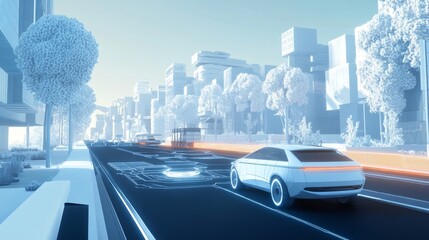 Autonomous vehicle strategy lab in 2025 dynamic testing environments AI integration advanced simulations exploring future transport technologies sleek modern design