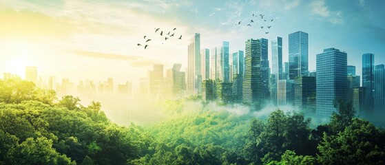 Fototapeta premium Renewable cityscapes in 2025 powered by advanced technology clean energy smart homes symbolizing boundless possibilities for harmonious living with nature futuristic vibrant environment