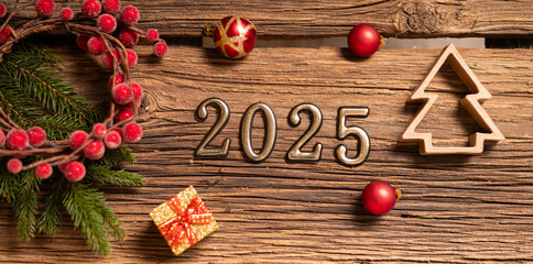 Happy New Year Greeting Card 2025  Christmas tree