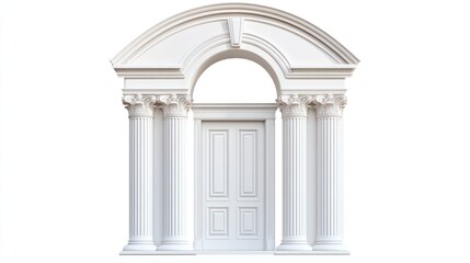 Classic white door with columns and archway.