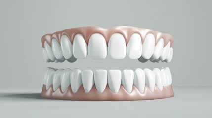 A high-quality 3D rendering of upper and lower teeth with detailed gums on a plain background. Perfect for medical, dental education, and health-related purposes.. AI Generation
