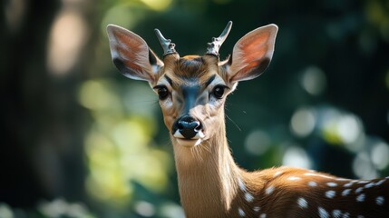 Obraz premium A young deer stares intently.