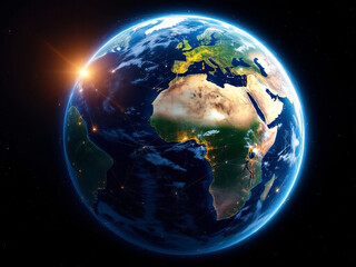 Earth, globe, space, night, lights, cities,  continent, sunrise, dawn, atmosphere, stars, universe, planet, geography, map, technology, network, connections, urban, population, landmass, oceans, coast