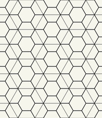 Vector seamless pattern. Modern stylish texture. Repeating geometric tiles with linear hexagonal grid. Thin monochrome trellis. Trendy graphic design. Can be used as swatch for illustrator.