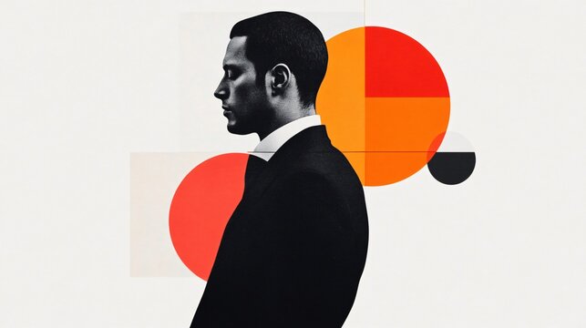 Abstract Portrait of a Man in a Suit with Geometric Shapes