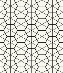 Obraz premium Vector seamless pattern. Modern stylish texture. Repeating geometric tiles with linear hexagonal grid. Thin monochrome trellis. Trendy graphic design. Can be used as swatch for illustrator.