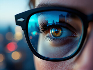 Eye, Glasses, Reflection, Technology, Digital, Screen, Close-up, Iris, Pupil, Eyelashes, Blue, Green, Code, Data, Computer, Monitor, Focus, Detail, Vision, Modern, Cyber, Gaze, High-tech, Glass, Lens,