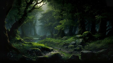 A photo of a mystical forest oil painting.